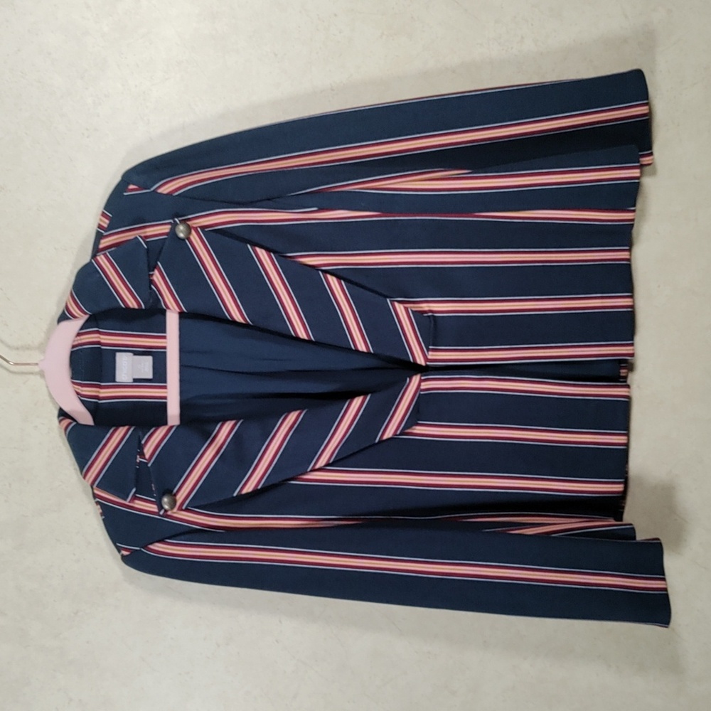7160 Chico's teal striped v-neck collared blazer 0 S